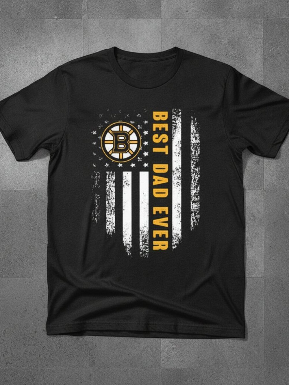 Best Boston Bruins Dad Ever Flag Hockey Vintage Black T-Shirt Gift
